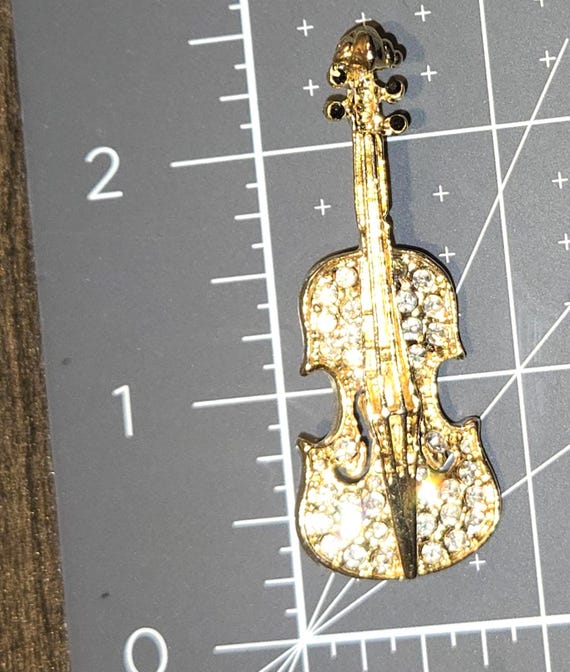 Rhinestone brooch tiny violin - image 2