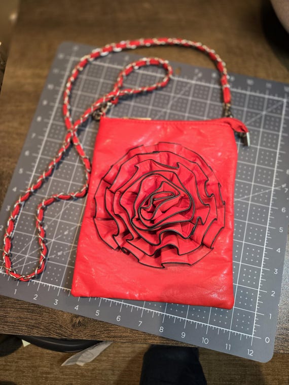 Bottari red pleather purse with flower
