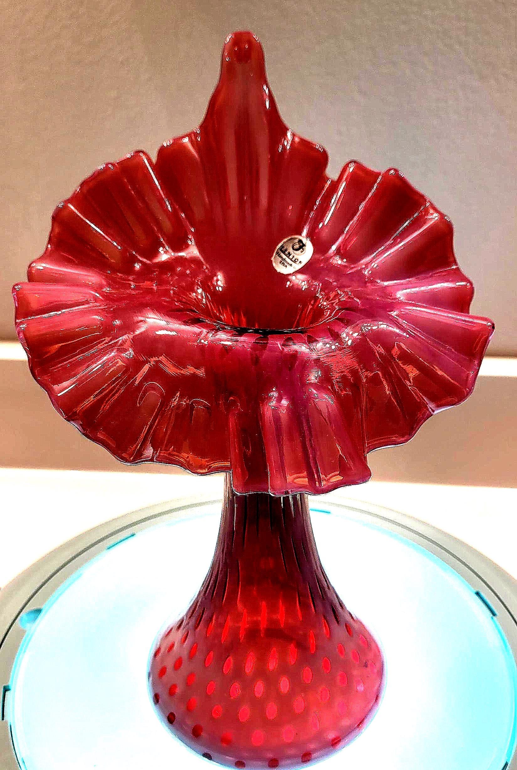 スペシャル！40s〜クランベリーオパールセントコインドットピッチャーFenton Antique FENTON Opalescent Coin Dot Optic Large PITCHER With