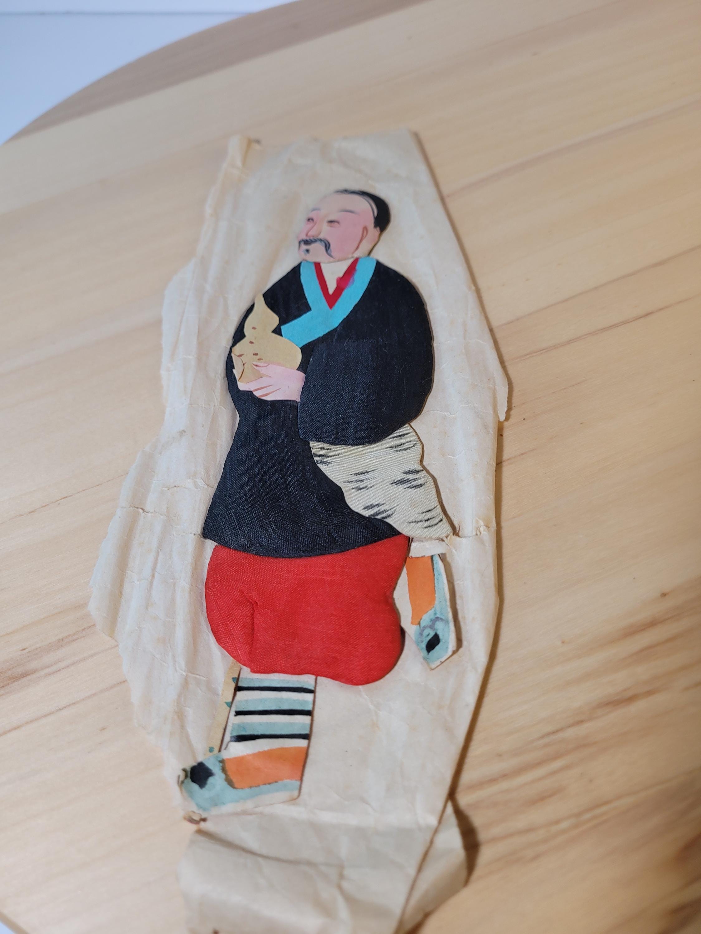 Antique traditional silk clothed Chinese paper doll;  Li T'ieh Kuai, one of the 8 Immortals in Chinese mythology