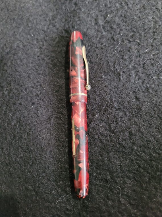 Stylo plume BILLESTYL celluloid bleu marbré noir 1940's - Atelier Lesoon