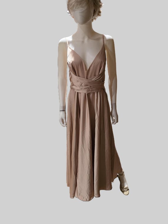 asymmetrical hemline dress Embroidered Lace Deep V-Neck A-line Irregular Bridesmaid Dress main image 0