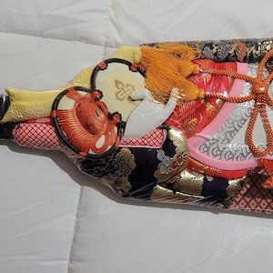 Vintage Decorative Japanese Hagoita Paddle with geisha figure decorated with fabric