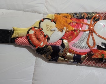 Vintage Decorative Japanese Hagoita Paddle with geisha figure decorated with fabric