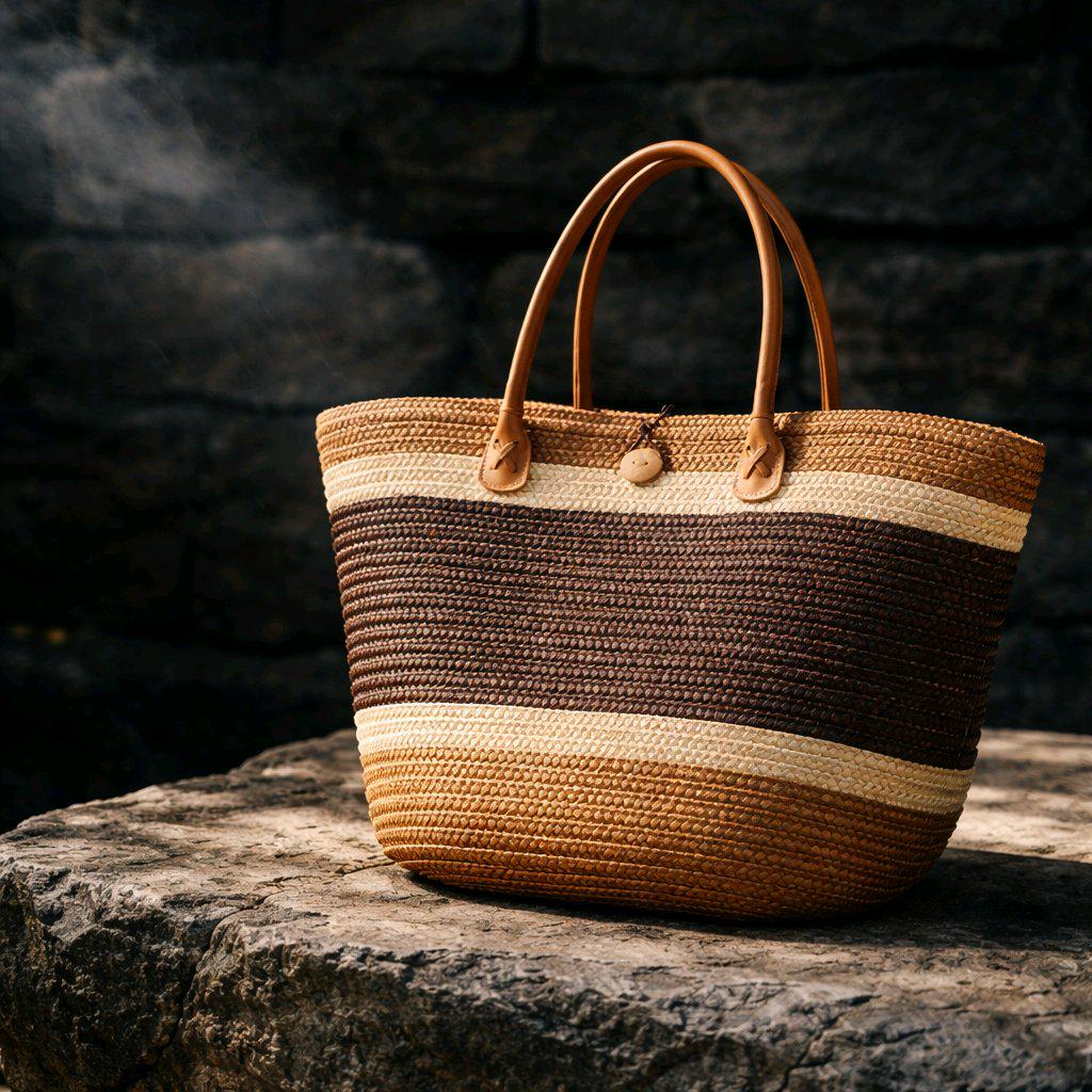 Rattan Straw Woven Tote Bag Brown Tan Beach Bag Purse Travel Luggage ...
