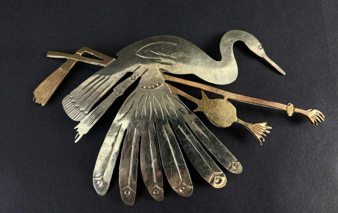 Signed Armand American Horse Lakota Sioux Silver Brooch Water Bird