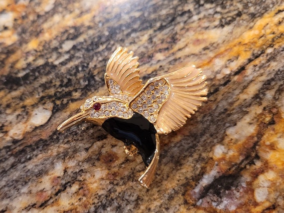 Rare vintage enamel and rhinestone hummingbird pi… - image 1