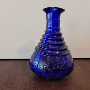 Vintage Cobalt Blue Japanese Art Line crackle bud vase