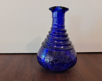 Vintage Cobalt Blue Japanese Art Line crackle bud vase