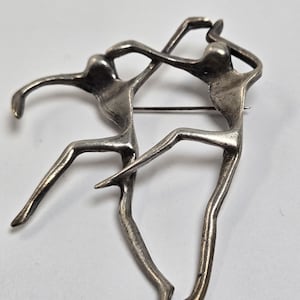 Vintage Silver Brooch 2 Dancers Abstract Modernist Brutalist Mid Century