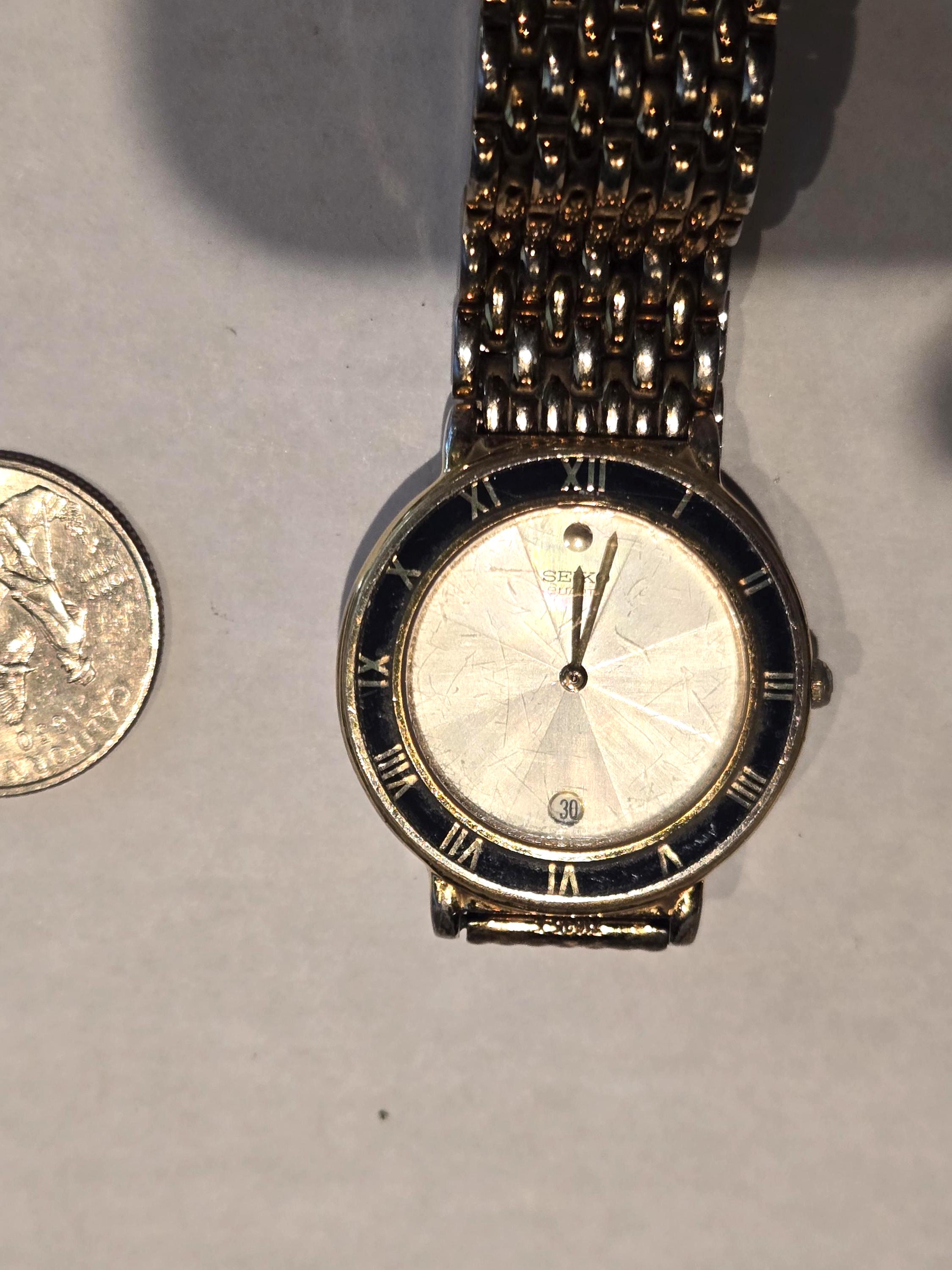 Rare 1991 Vintage Gold Mother-of-pearl Black Roman Numerals, Seiko