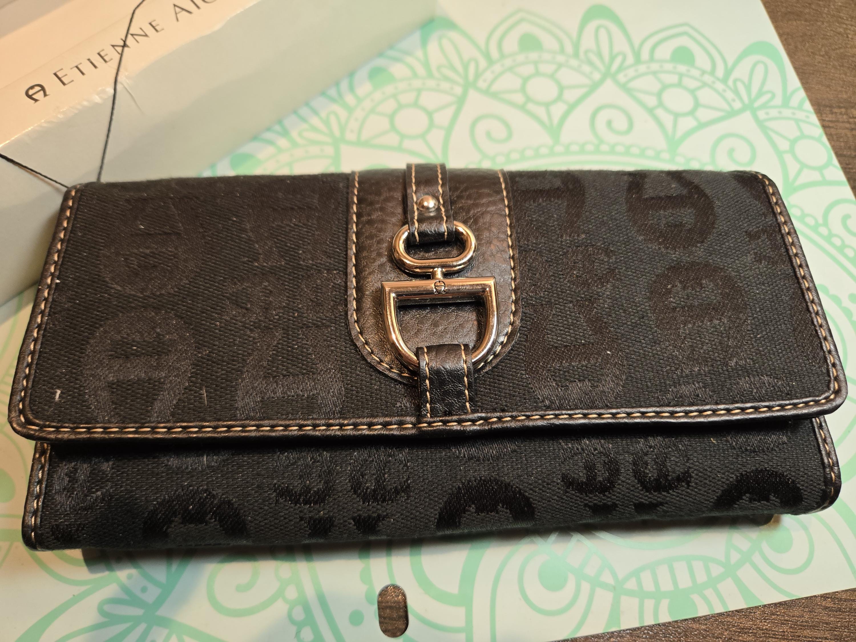 Sac à Main Épaule Etienne Aigner - Marron Chocolat & Noir Jacquard - Taille Moyenne - Occasion
