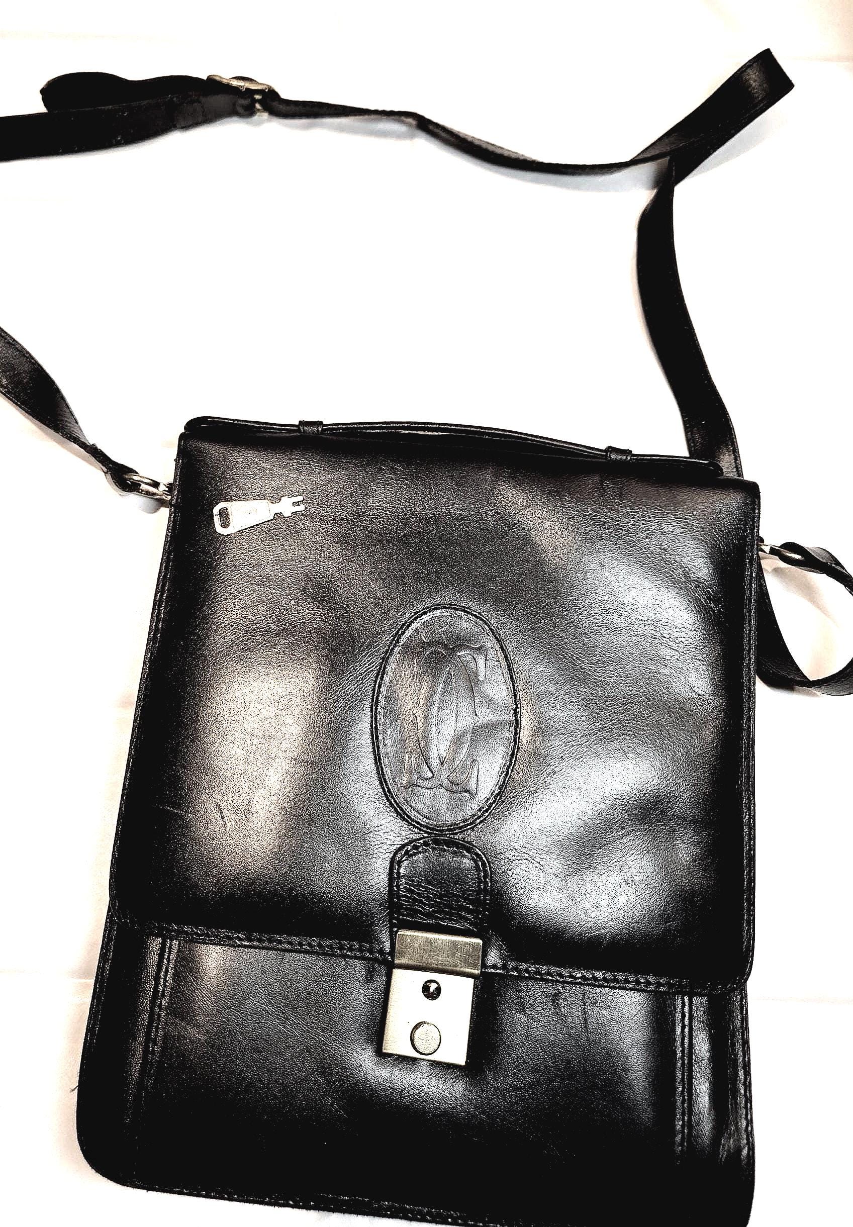 Cartier Bag: Vintage 1970s Navy Blue Leather, Postman Style With