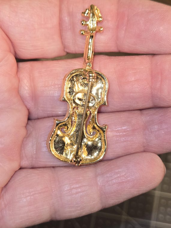 Rhinestone brooch tiny violin - image 3