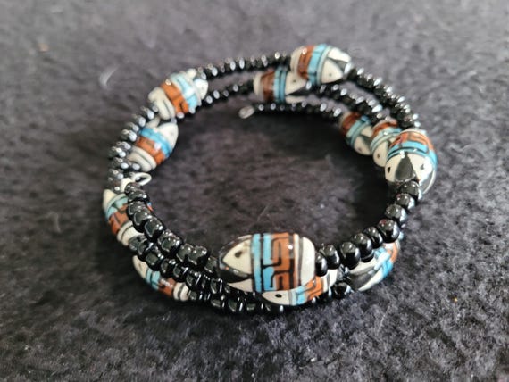 Stackable beaded wrap bracelet, Native American s… - image 3