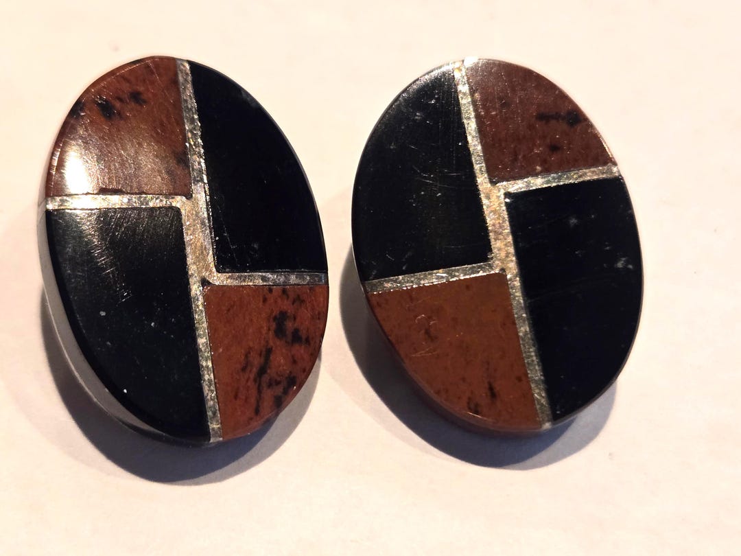 Vtg Signed Sterling Silver 950 Mexico Inlay Red Jasper and Black Onyx ...