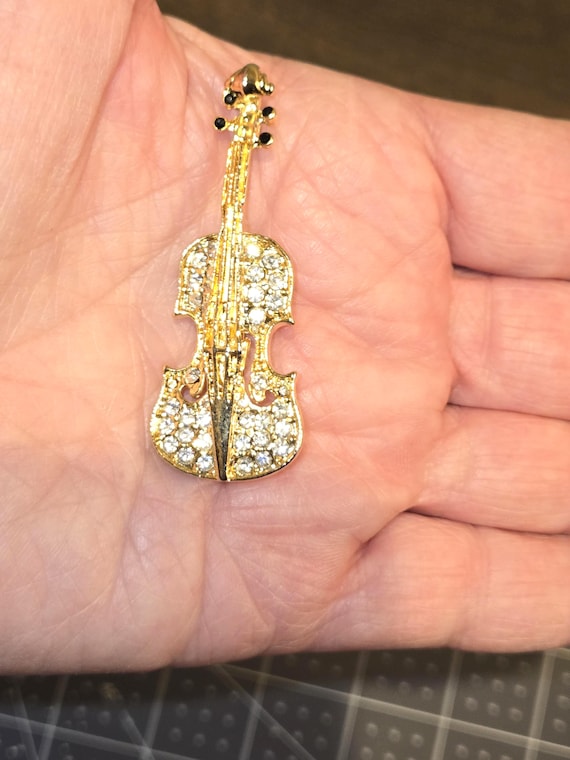 Rhinestone brooch tiny violin - image 1
