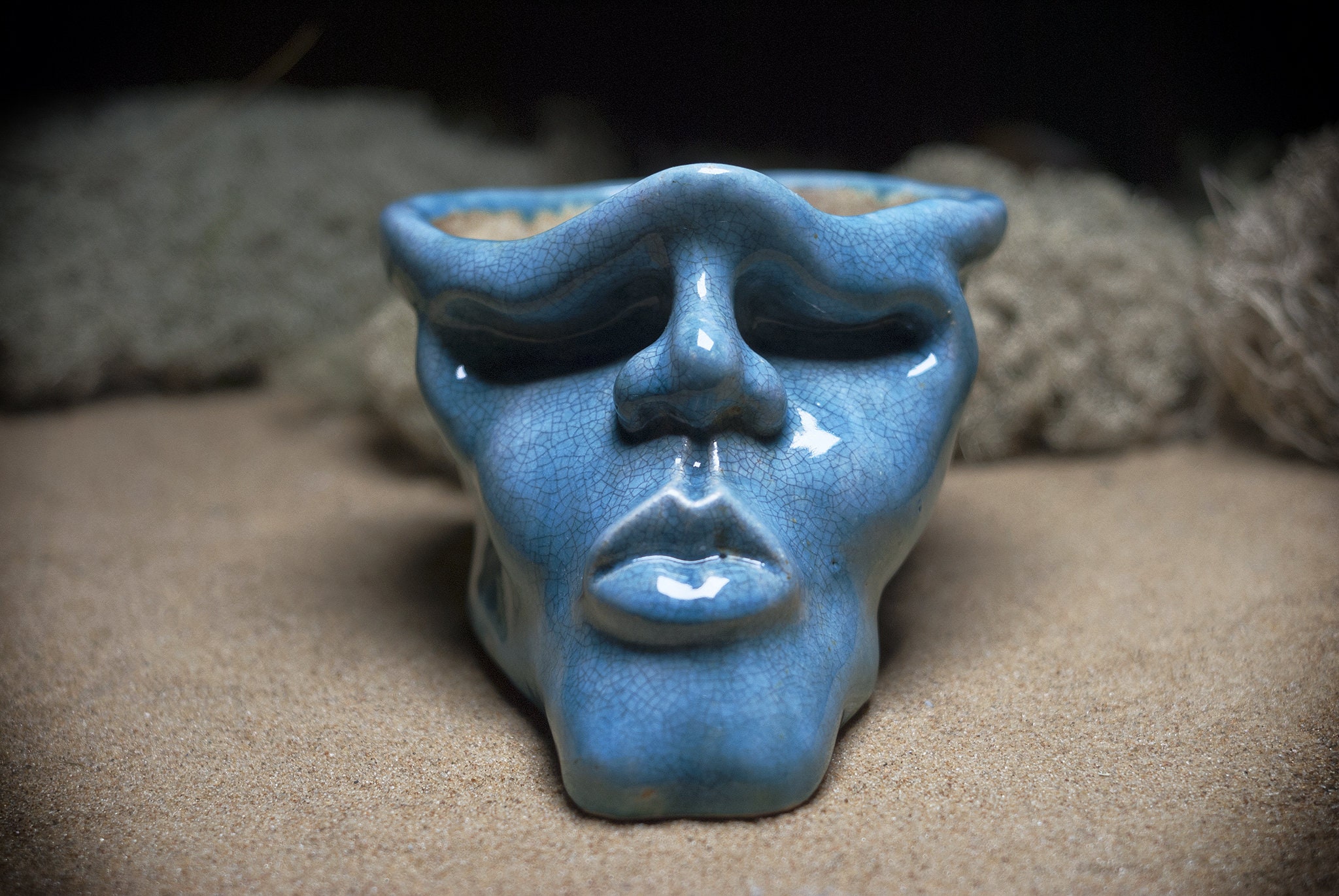 Blauer Keramik Übertopf Menschliches Gesicht Übertopf Kopf | Etsy
