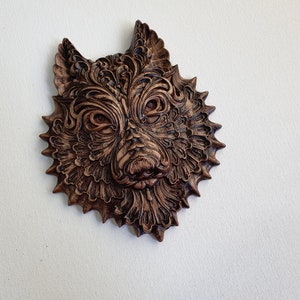 Fenrir Wolf Wood Carving – Celtic Knotwork and Viking-Inspired Wall Sculpture, Home Wall Embellishments, Wood onlays