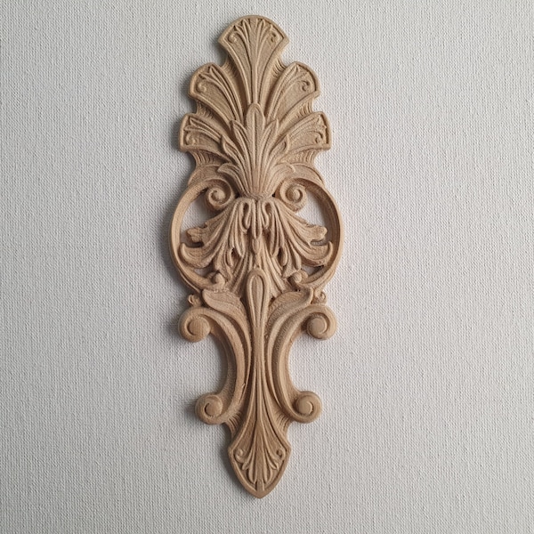 Wood overlay, Ornate Carved Wood Appliques For Fireplace, Unpainted, Carved decorative floral onlays, 1pc, Home Wall Embellishments