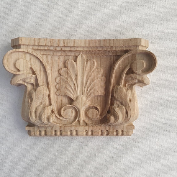 Capitello corinzio in legno artigianale con motivo palmetta, capitale 3D, capitale bar, capitello del mobile bar, pilastro di legno