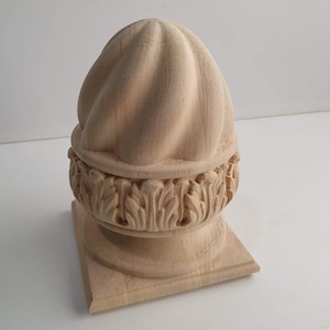 Carved Post Finials with square base, Handcrafted Decorative Acorn Topper – Ash Wood Finial for Post and Pedestal