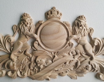 Wood decor lions, Onlay with lions, Cartouche Coat of arms