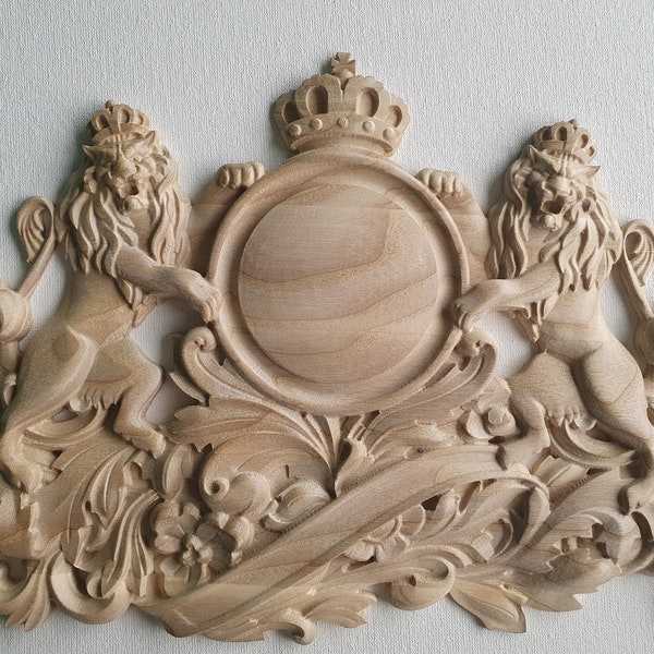 Wood decor lions, Onlay with lions, Cartouche Coat of arms