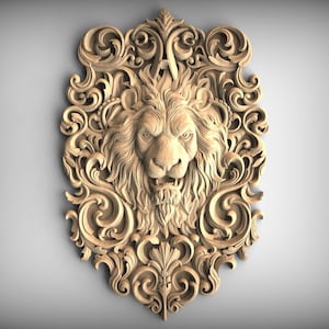 Applique in legno con testa di leone, volute barocche (decorazione verticale non verniciata)