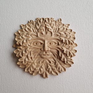 Green Man Rosette made of wood, Spirit of the forest, Carved wood decor, Furniture fittings