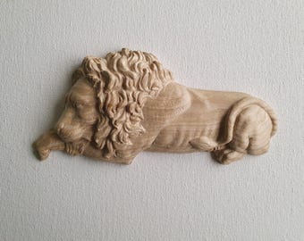 Carved Wooden Lion Applique: 1 piece Decorative Wall or Furniture Accent