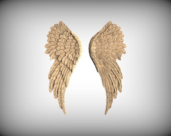 Alas de ángel talladas en madera: Par de alas decorativas de pared con plumas detalladas