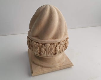 Remate de poste en forma de bellota, tapa decorativa de madera (base cuadrada, hecha a mano)