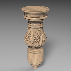 Gamba per mobili in legno intagliata a mano: motivo scanalato e decorato con motivi acanto. 15 cm 1 pz.