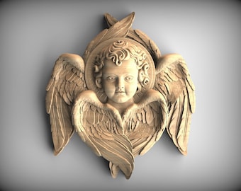 Cherub Angel Wall Applique: Handcarved Wood Decoration (Spiritual Style)