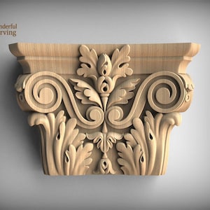 Florentian Leaf Wood Capital - Carved Acanthus Crown Accent