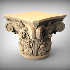 Acanthus Whorl Round Wooden Capital, 1 pc, Unpainted, Decorative Carved Wooden Capital, wood onlays, wood wall art decor