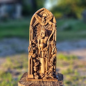 Statua scolpita della dea Santa Muerte – Decorazione dell'altare della Sacra Morte, abbellimenti per pareti domestiche, onlay in legno