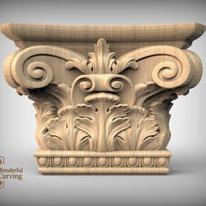 Corinthisch houten kapiteel - elegant acanthusbladsnijwerk voor zuilen