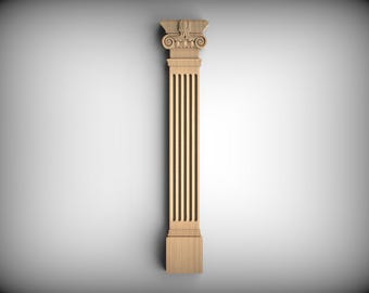 Classic Ionic Pilaster Column – Unpainted Wooden Decor, Custom Size Available, Home Wall Embellishments, Wood onlays
