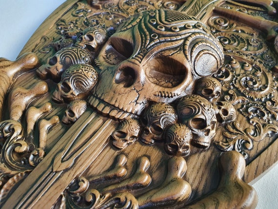Wooden Skull and Sword Wall Panel - Dark Gothic Altar Decor - Etsy