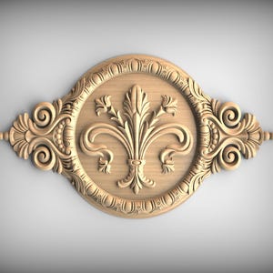 Carved Fleur-de-Lis Wood Medallion – Decorative Wall Applique, Unpainted Wood Decor, Home Wall Embellishments, Wood onlays