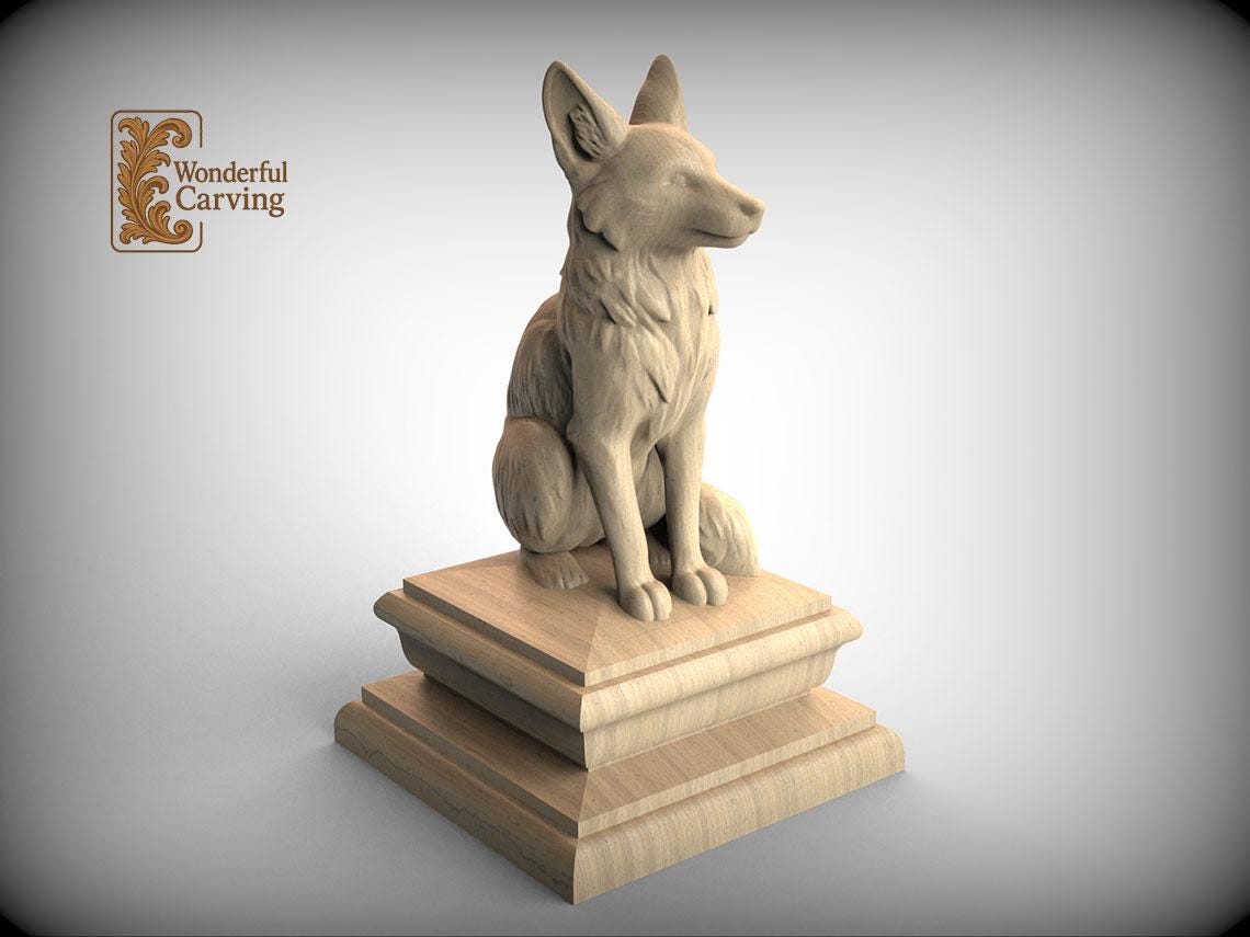 Fox Newel Post Cap: Handcrafted Wood Sculpture - Indoor Stair