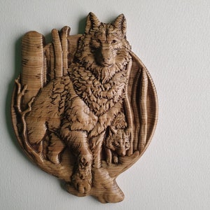 Celtic and Scandinavian Wolf Wood Carving – Unique Wall Art for Country or Cabin Decor, Home Wall Embellishments, Wood onlays