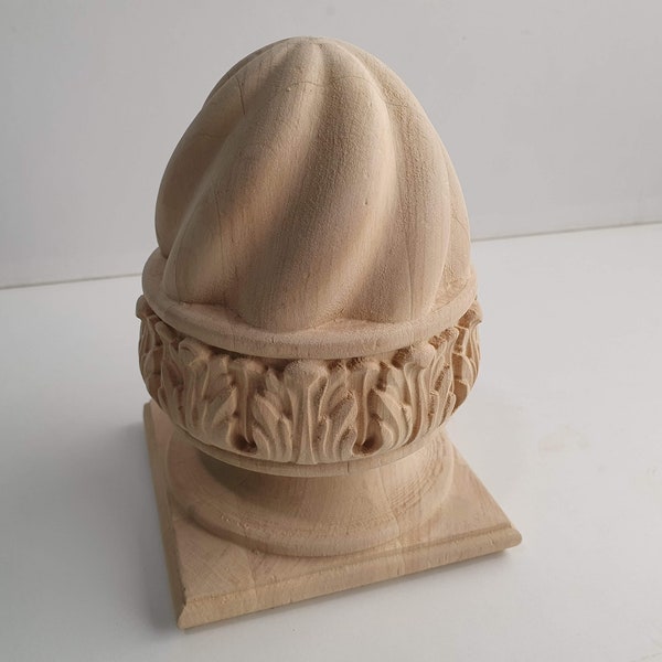 Carved Post Finials with square base, Staircase Newel Post Cap, Bed finials