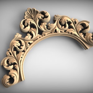 Może przedstawiać: Drewniany, ozdobny łuk z rzeźbionym, skomplikowanym wzorem. Łuk wykonany jest z jasnobrązowego drewna i ma zakrzywiony szczyt.