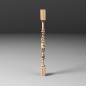Decorative Wooden Baluster with Rich Leaf Carvings and Turned Design
