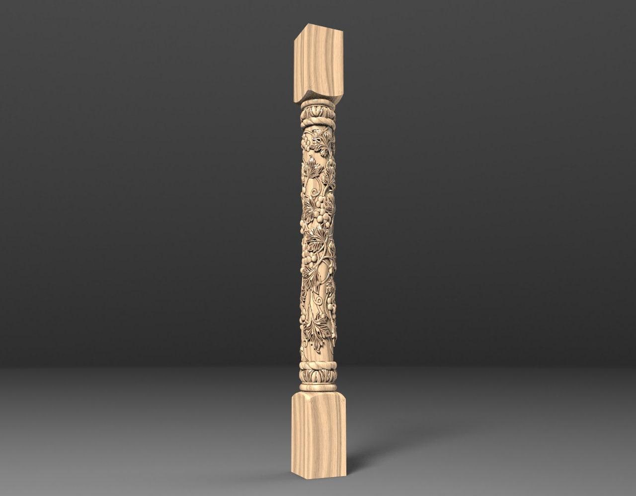 Carved Wood Pillar with Intricate Vine Motif | Decorative Column for Interiors