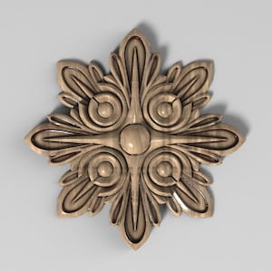 Carved Wooden Floral Rosette – Ornate Star-Shaped Decorative Applique, Home Wall Embellishments, Wood onlays