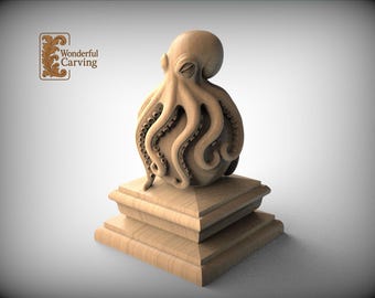 Octopus Newel Cap – Carved Wooden Stair Post Finial